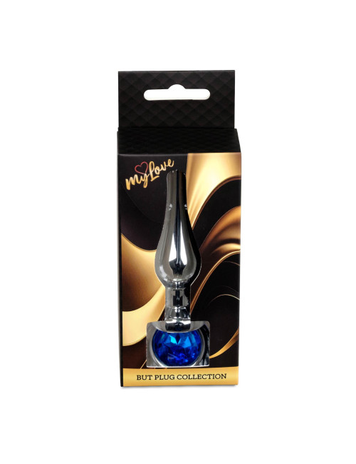 MyLove Toys Jewellery Silver Butt Plug Dark Blue - Korek z Ciemnoniebieskim Kryształem