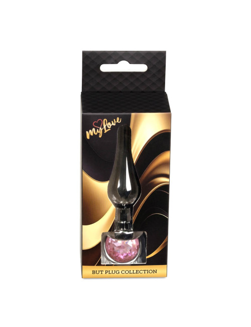 MyLove Toys Dark Silver Butt Plug Rose - Korek Analny Ciemne Srebro z Różowym Kryształem
