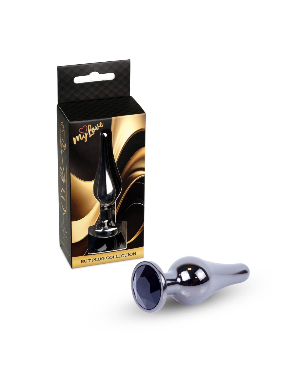MyLove Toys Dark Silver Butt Plug Black - Korek Analny Ciemne Srebro z Czarnym Kryształem