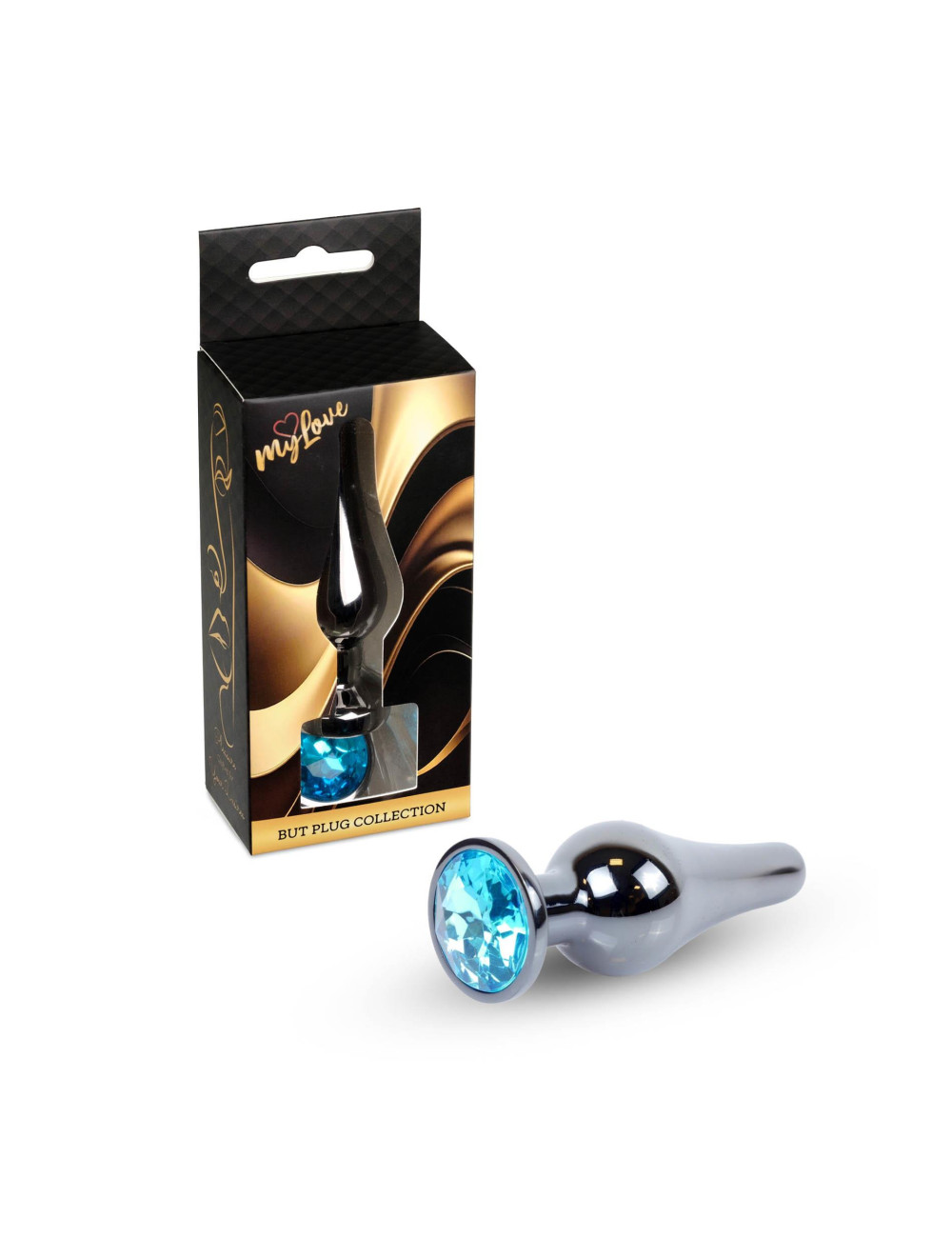 MyLove Toys Dark Silver Butt Plug Light Blue - Korek Ciemne Srebro z Jasnoniebieskim Kryształem