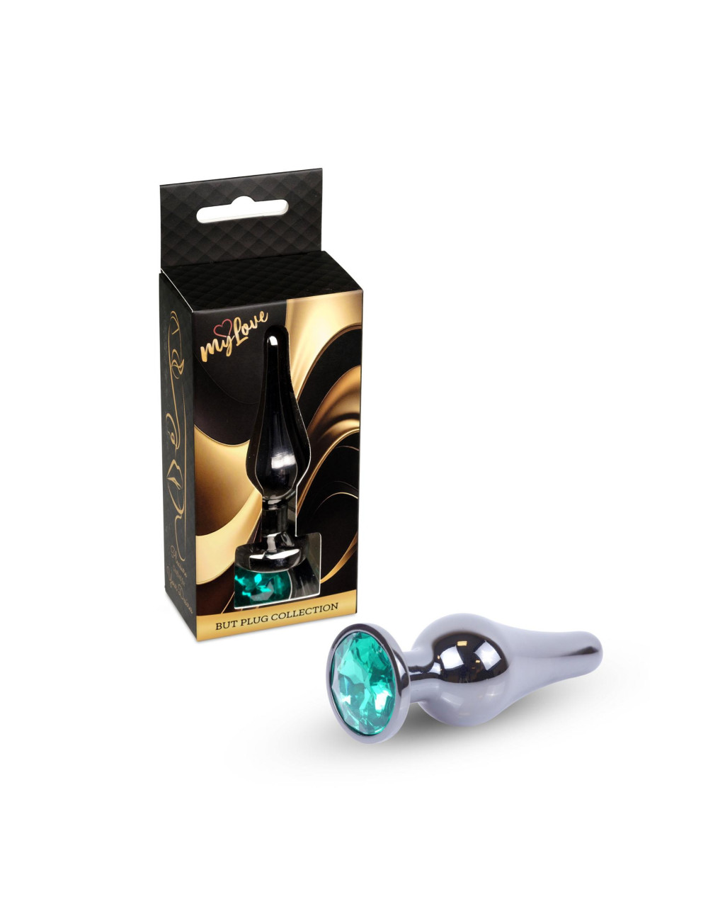MyLove Toys Dark Silver Butt Plug Green - Korek Analny Ciemne Srebro z Zielonym Kryształem