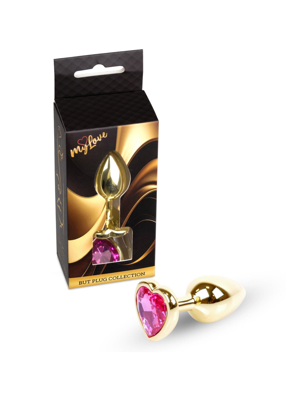 MyLove Jewellery Gold Heart Plug - Różowy korek analny ze stali