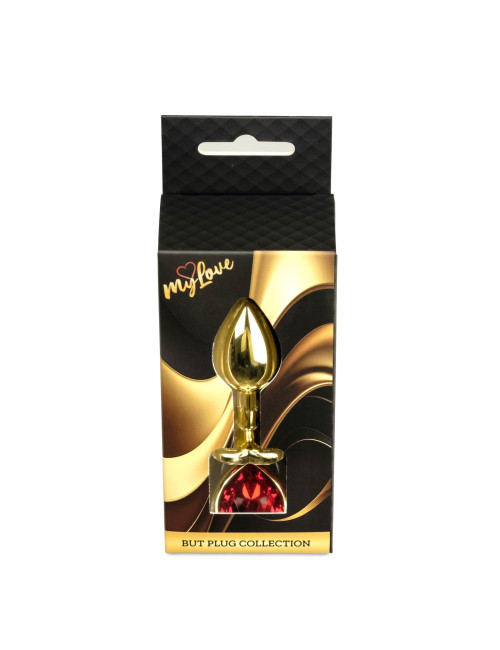 MyLove Jewellery Gold Heart Plug - Czerwony korek analny ze stali