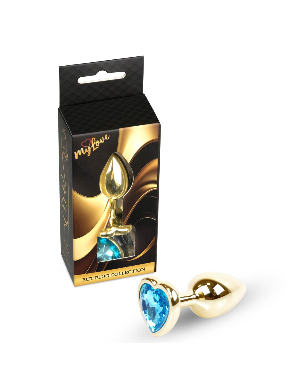 MyLove Jewellery Gold Heart Plug - Jasnoniebieski korek analny