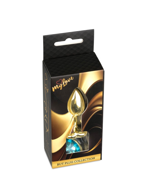 MyLove Jewellery Gold Heart Plug - Jasnoniebieski korek analny