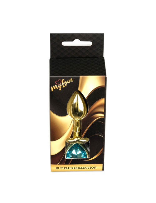 MyLove Jewellery Gold Heart Plug - Jasnoniebieski korek analny