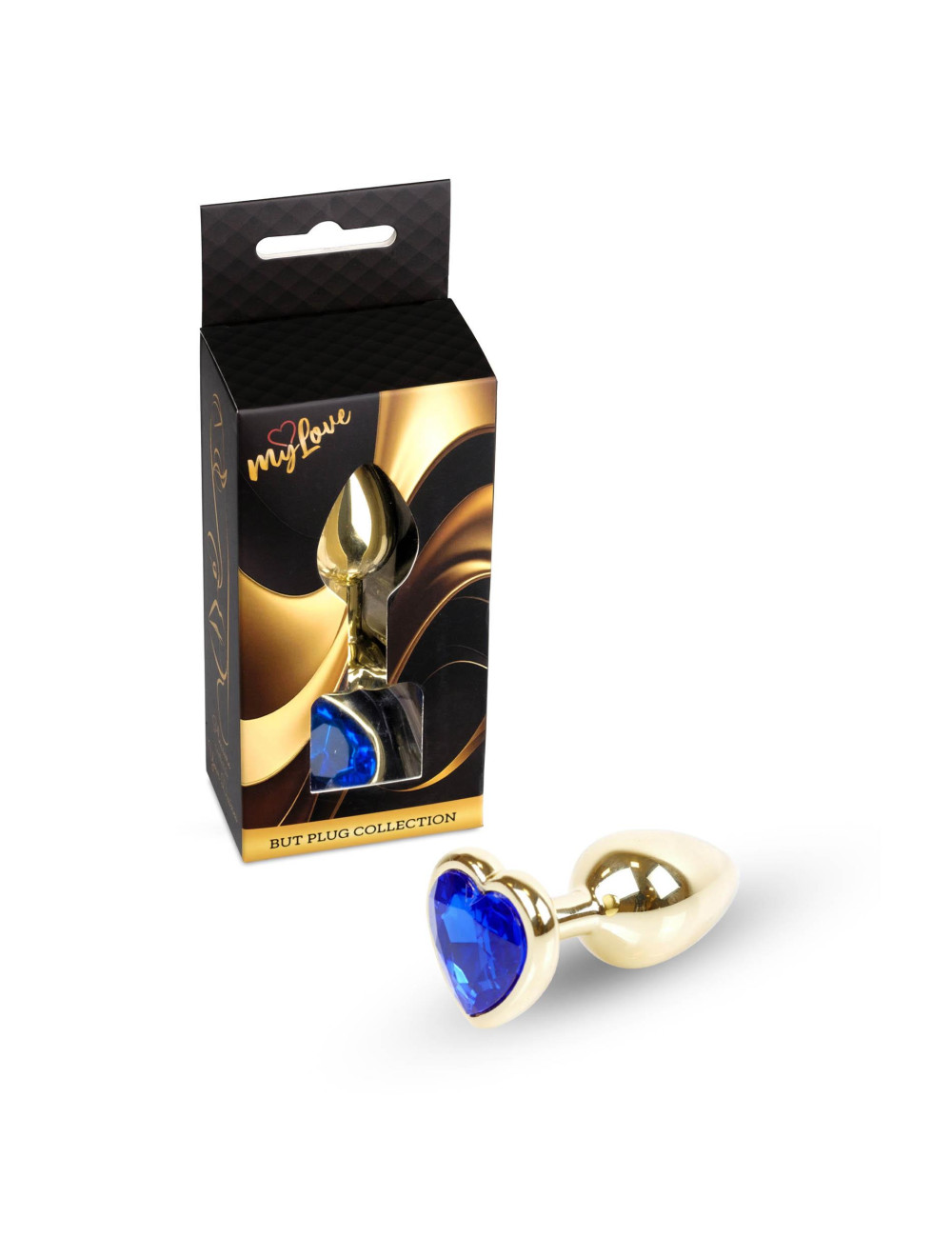 MyLove Jewellery Gold Heart Plug - Ciemnoniebieski korek analny