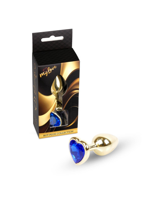 MyLove Jewellery Gold Heart Plug - Ciemnoniebieski korek analny
