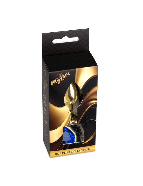 MyLove Jewellery Gold Heart Plug - Ciemnoniebieski korek analny