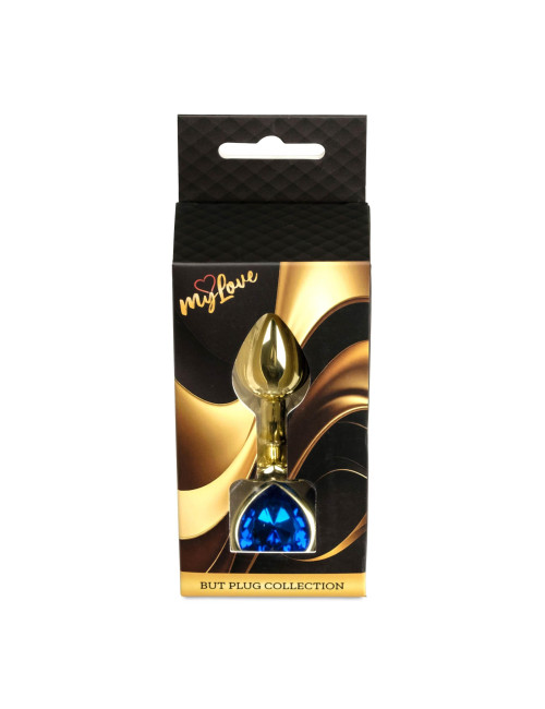 MyLove Jewellery Gold Heart Plug - Ciemnoniebieski korek analny