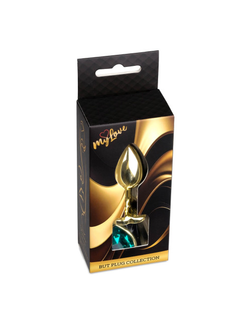 MyLove Jewellery Gold Heart Plug - Zielony korek analny ze stali