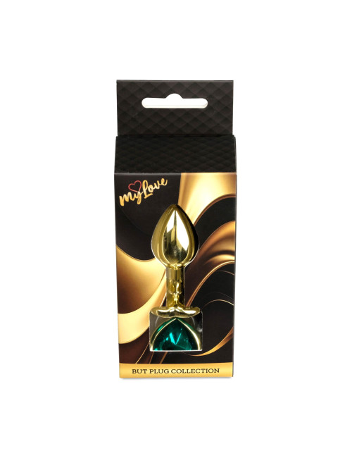 MyLove Jewellery Gold Heart Plug - Zielony korek analny ze stali