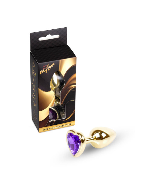 MyLove Jewellery Gold Heart Plug - Fioletowy korek analny ze stali
