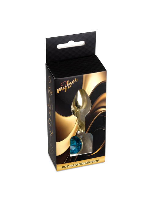 MyLove Toys Złoty Plug Analny z Jasnoniebieskim Kryształem Light Blue