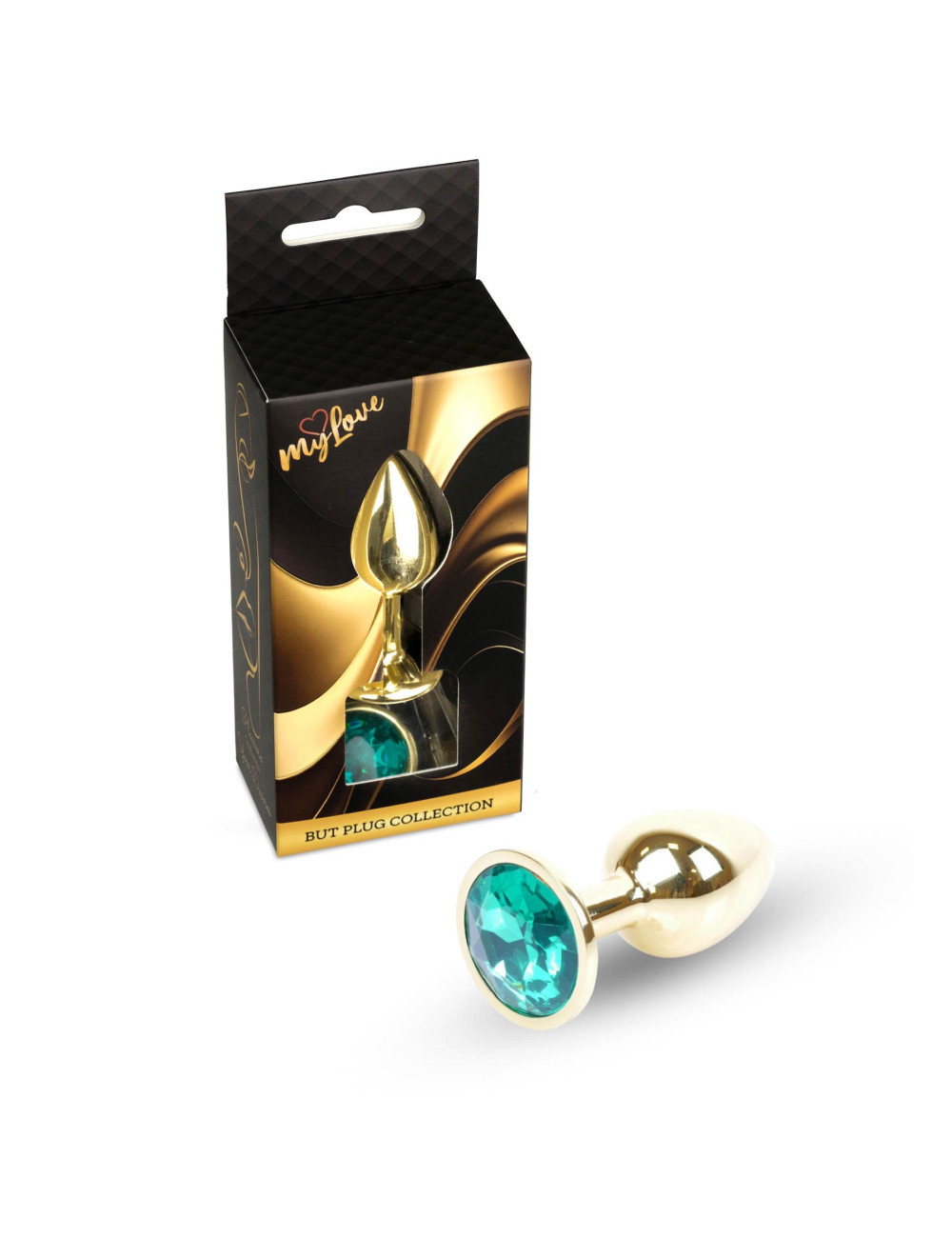 MyLove Toys Złoty Plug Analny z Zielonym Kryształem Jewellery Gold Plug Green