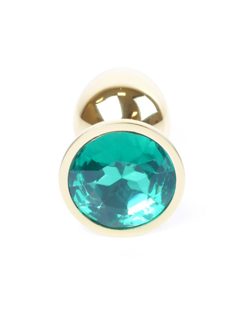 MyLove Toys Złoty Plug Analny z Zielonym Kryształem Jewellery Gold Plug Green