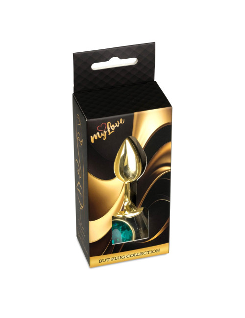 MyLove Toys Złoty Plug Analny z Zielonym Kryształem Jewellery Gold Plug Green