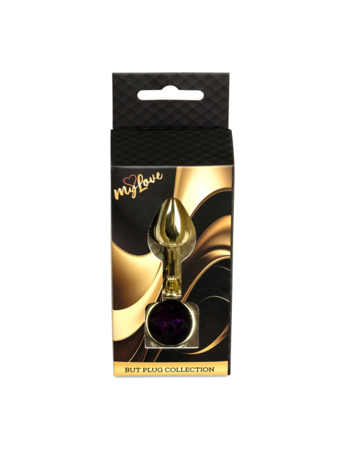 MyLove Toys Złoty Plug Analny z Fioletowym Kryształem Jewellery Gold Plug Purple