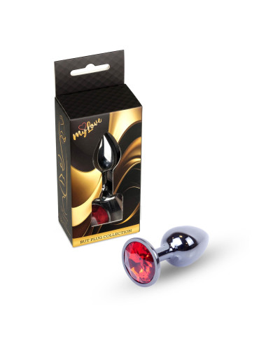 Plug analny MyLove Toys Jewellery Dark Silver Red - Biżuteria analna ze stali nierdzewnej, Zabawki analne