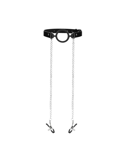 O-Ring Ball Gag with Nipple Clamps