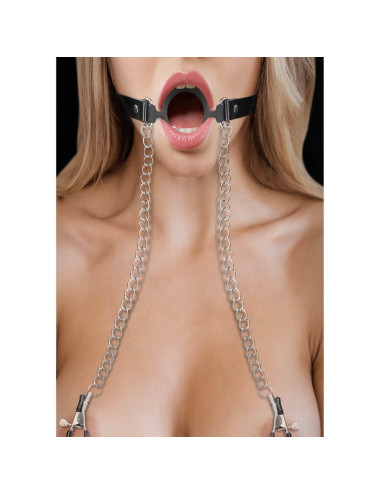 O-Ring Ball Gag with Nipple Clamps