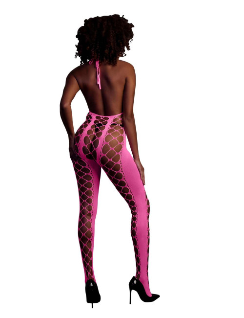 Bodystocking z halterneck - Pink, Neon UV - Bielizna damska XS/XL