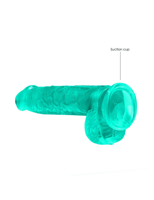 RealRock Turkusowy Dildo Żelowy z Kulkami i Przyssawką 17 cm