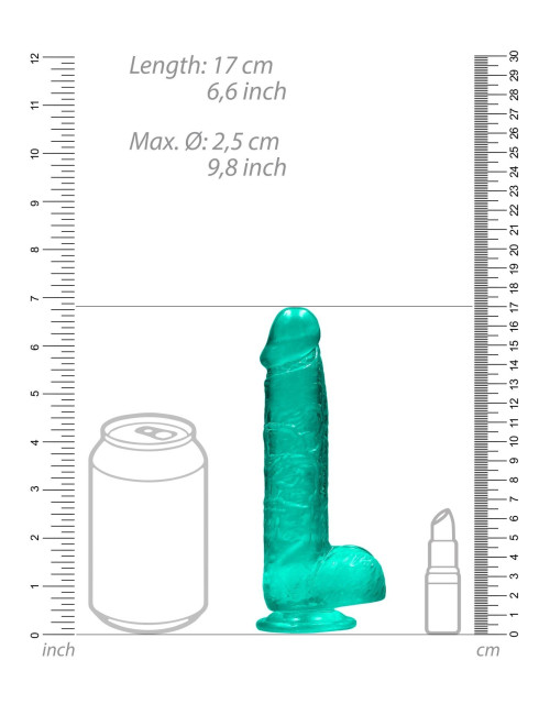 RealRock Turkusowy Dildo Żelowy z Kulkami i Przyssawką 17 cm