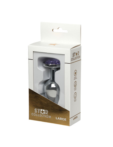 Star Collection - Silver Metal Anal Plug L - Purple Stone