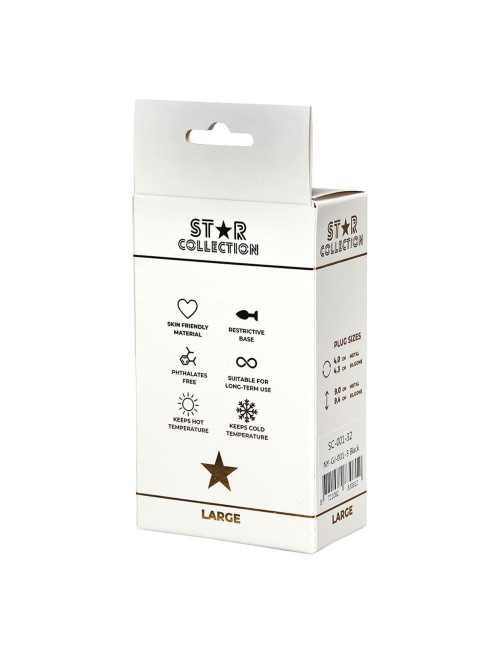 Star Collection Czarny Silikonowy Korek Analny L z Różowym Kamieniem