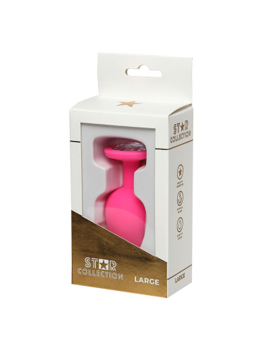 Star Collection Pink Silicone Anal Plug L Biżuteria analna, Zabawki analne, Korek silikonowy różowy z kamieniem