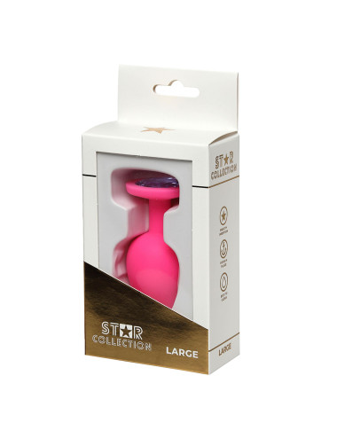 Star Collection Pink Silicone Anal Plug L - Purple Stone, Biżuteria Analna, Zabawki Analne