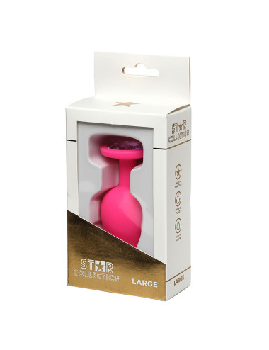 Star Collection Pink Silicone Anal Plug L – Biżuteria analna, zabawki analne z różowym kamieniem