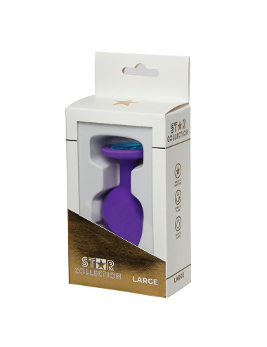 Star Collection - Purple Silicone Anal Plug L - Light Blue Stone