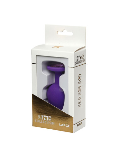 Star Collection - Purple Silicone Anal Plug L - Light Pink Stone