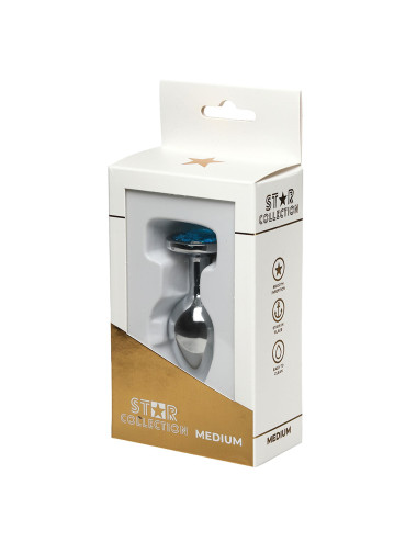 Star Collection - Silver Metal Anal Plug M - Light Blue Stone