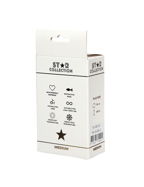 Star Collection Metalowy Korek Analny M – Srebrny z Jasnoniebieskim Kamieniem