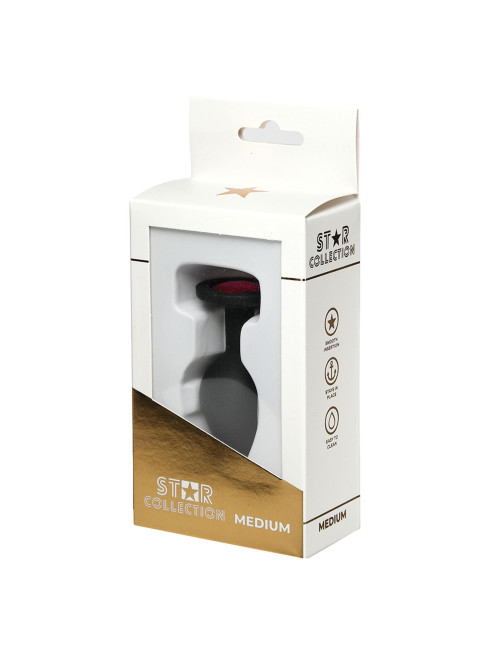 Star Collection Black Silicone Anal Plug M – Pink Stone | Zabawki Analne, Biżuteria Analna, Komfortowy