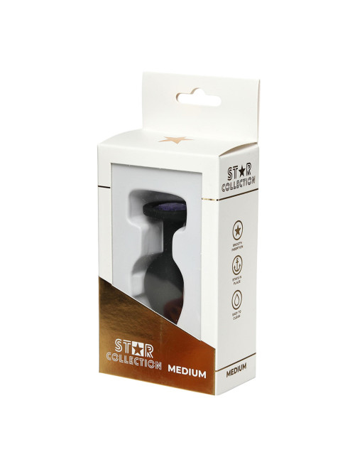 Star Collection - Black Silicone Anal Plug M - Purple Stone