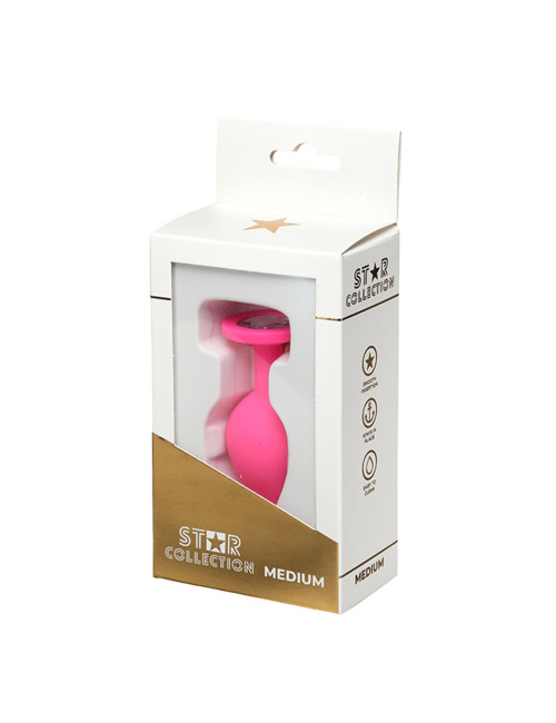 Star Collection - Pink Silicone Anal Plug M - Clear Stone
