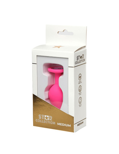 Star Collection - Pink Silicone Anal Plug M - Light Pink Stone