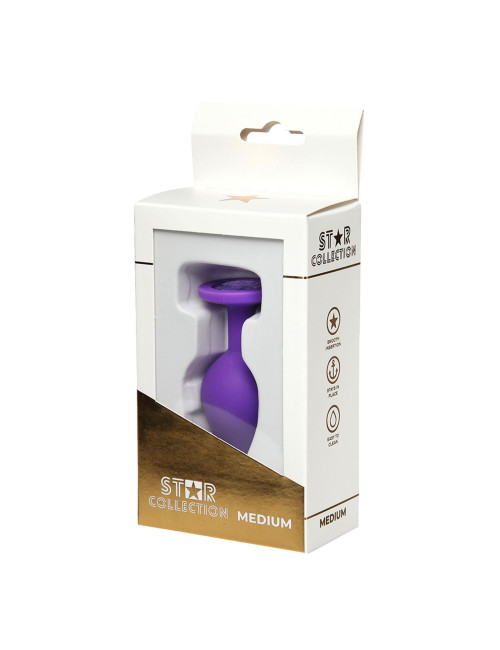 Star Collection Purple Silicone Anal Plug M - Biżuteria analna, Zabawki analne, silikonowy korek z fioletowym kamieniem