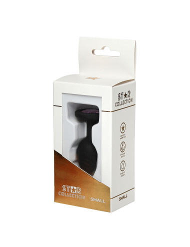 Star Collection Black Silicone Anal Plug S – Biżuteria analna z jasnoróżowym kryształem