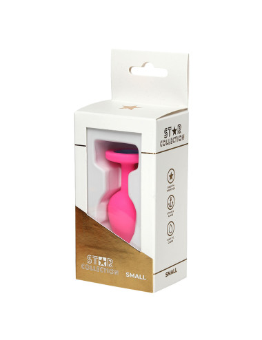 Star Collection Pink Silicone Anal Plug S z Jasnoniebieskim Kryształem - Zabawki Analne, Biżuteria Analna