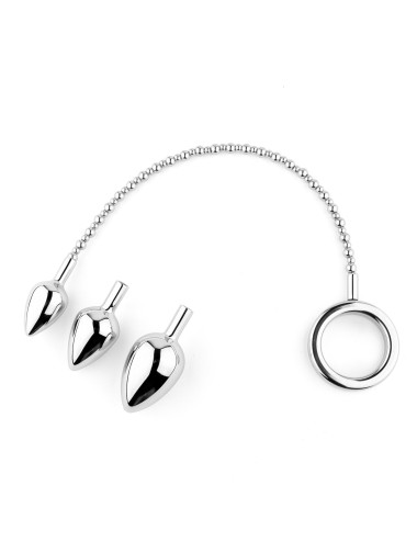 Biżuteria analna Jewellery Metal Anal Plug No.4 - stal nierdzewna, 3 końcówki, 43 cm