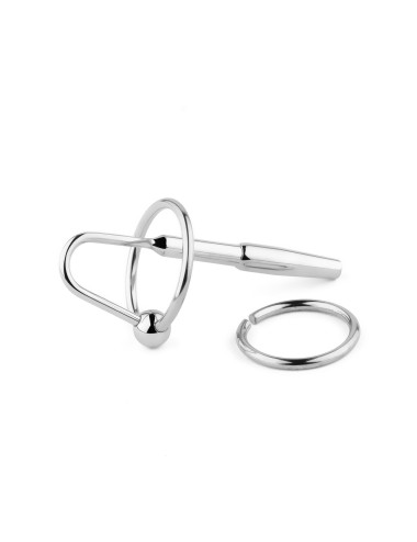 Penis Plug Metalowy No.04 - Pas Cnoty, Stal Nierdzewna, Uchwyt Pierścieniowy, 8 cm