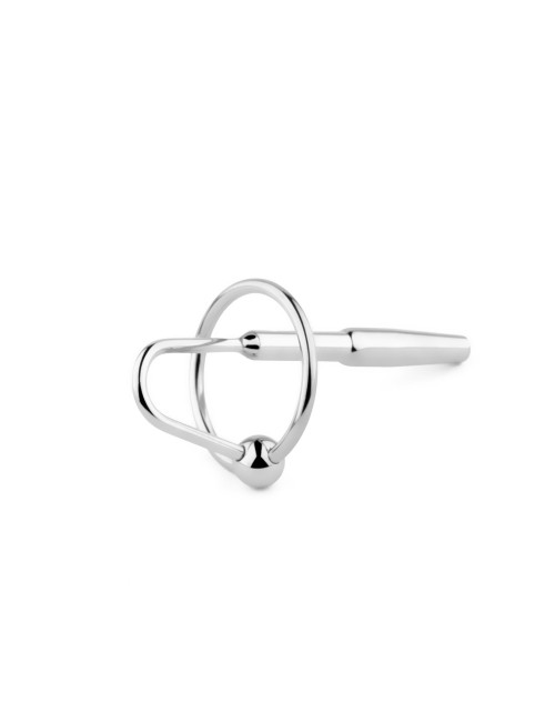 Penis Plug Metalowy No.04 - Pas Cnoty, Stal Nierdzewna, Uchwyt Pierścieniowy, 8 cm