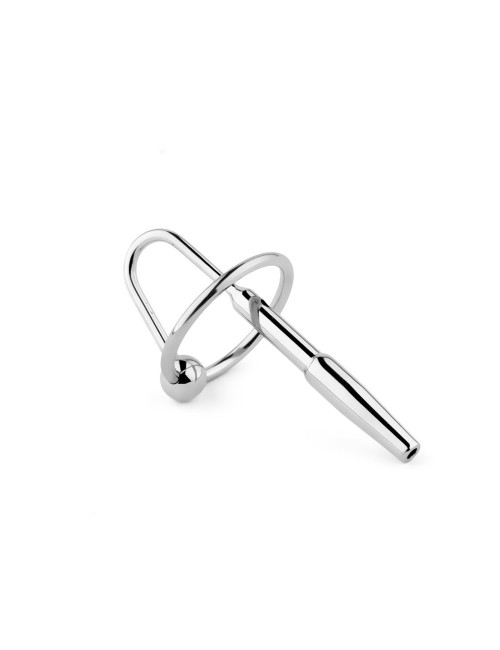 Penis Plug Metalowy No.04 - Pas Cnoty, Stal Nierdzewna, Uchwyt Pierścieniowy, 8 cm