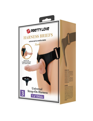 PRETTY LOVE - HARNESS BRIEFS- Kevin, Universal Strap-On, 7.2'' Dildo