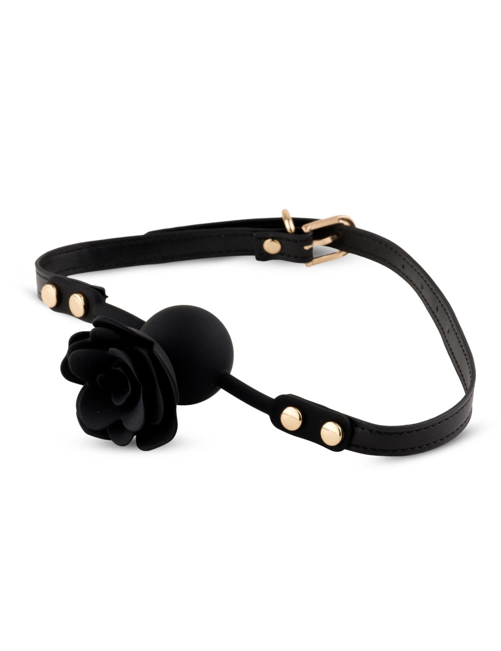 Black Rose Ball Gag – Zabawki BDSM knebel z różą, silikon 4,2 cm, pasek 65 cm